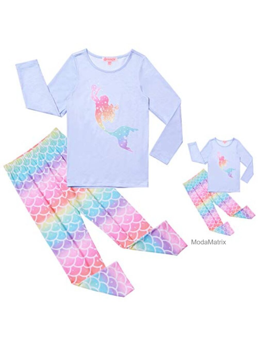 Girls Matching Doll Pajama Set Long Sleeve Cotton Sleepwear Kids Mermaid Pjs